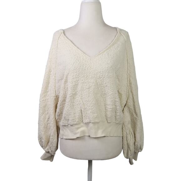 Free People cream textured knit slouchy balloon sleeve sweater Small - Picture 1 of 7